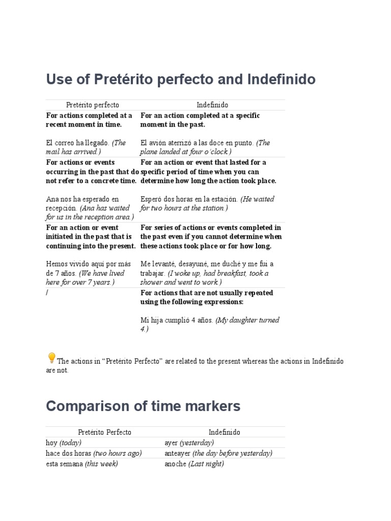 Pretérito Perfecto vs Indefinido Guide | PDF | Language Mechanics | Grammar