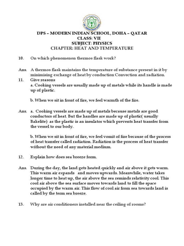 Heat and temperature notes 2 class 7 2021 22 pdf heat transfer