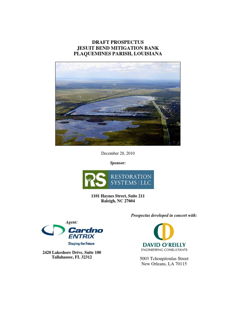 Restoration Systems Jesuit Bend Propectus PDF Swamp Marsh
