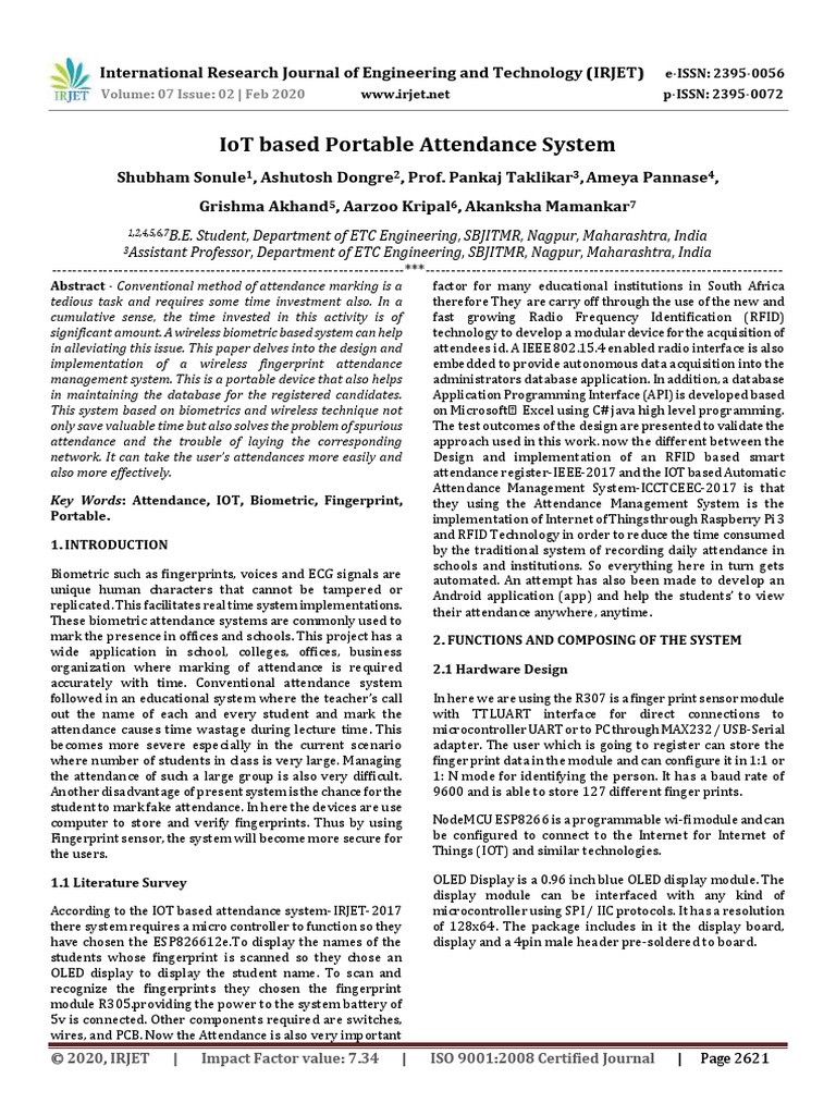 IoT Based Portable Attendance System | PDF | Internet Of Things ...