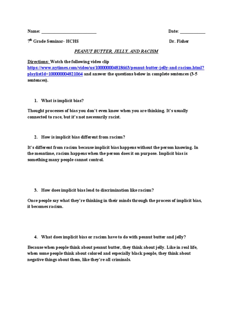 Race and Identity Part 1 Peanut Butter and Jelly Racism PDF