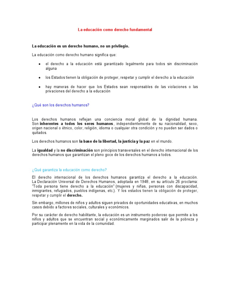 La educación como derecho humano esencial | PDF