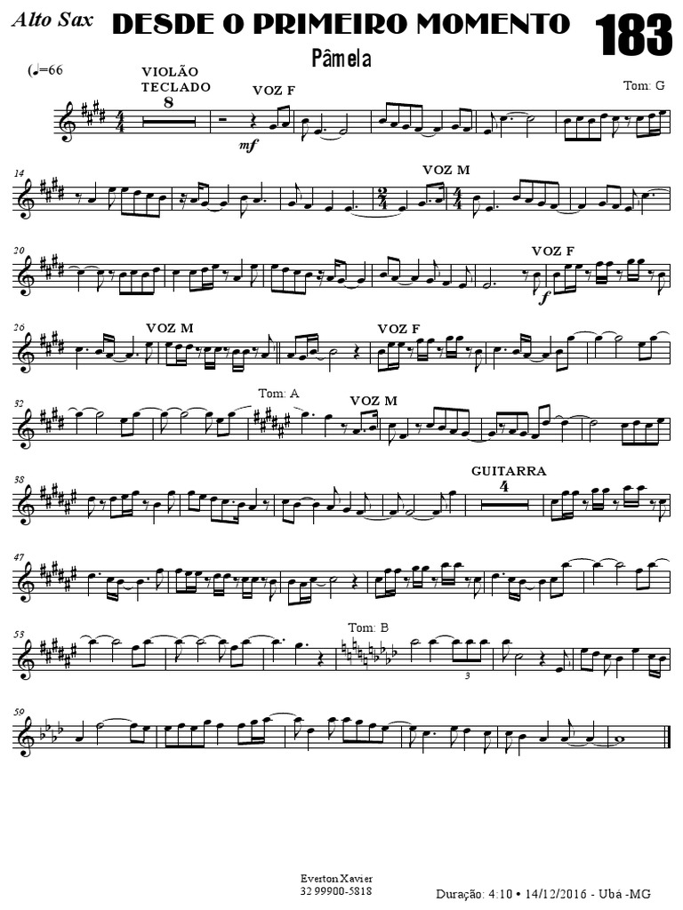 DESDE O PRIMEIRO MOMENTO - Pâmela - Sax Alto Eb | PDF