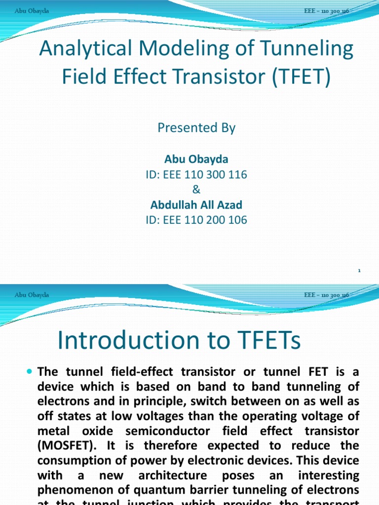 Analytical Modeling of Tunneling Field Effect Transistor (TFET) | PDF ...