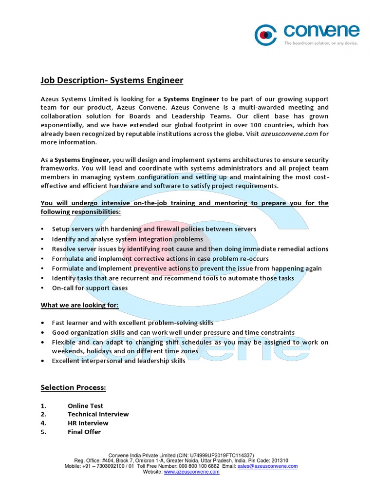 JD - Systems Engineer | PDF | Career & Growth | Computers