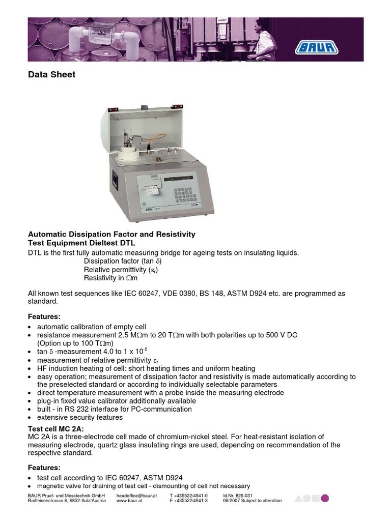Dieltest DTL: Automatic Test Equipment | PDF | Capacitor | Alternating ...
