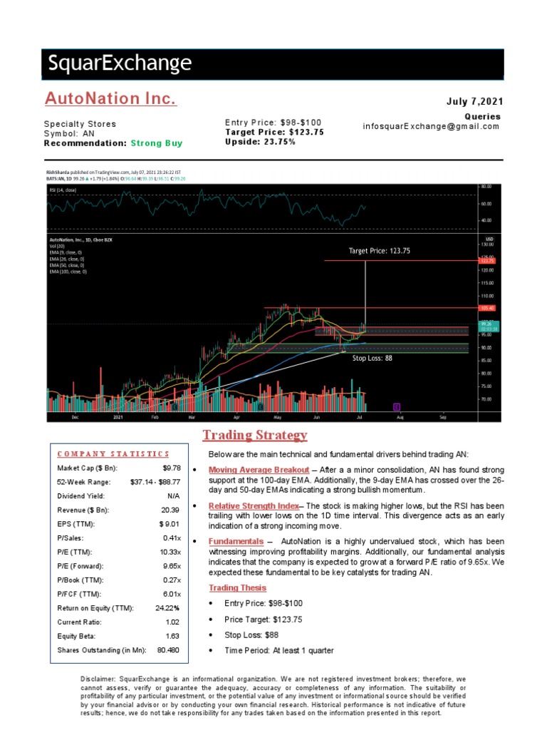 Autonation - Research Report | PDF | Price–Earnings Ratio | Stocks