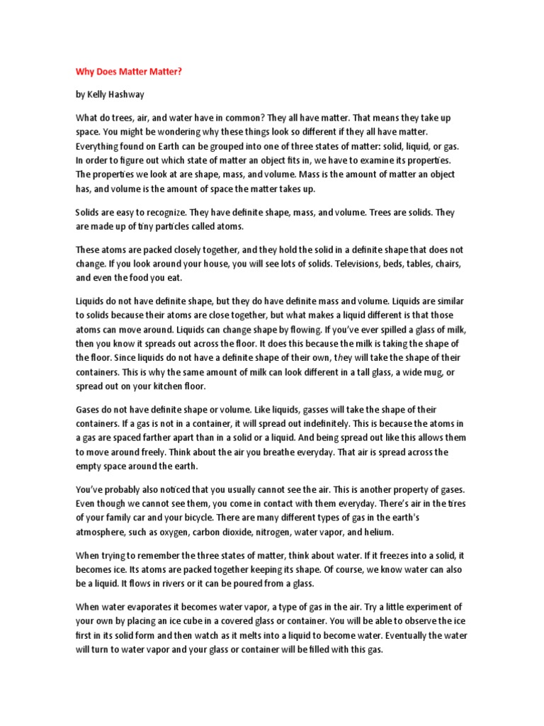 Why Does Matter Matter | PDF | Matter | Atmosphere Of Earth