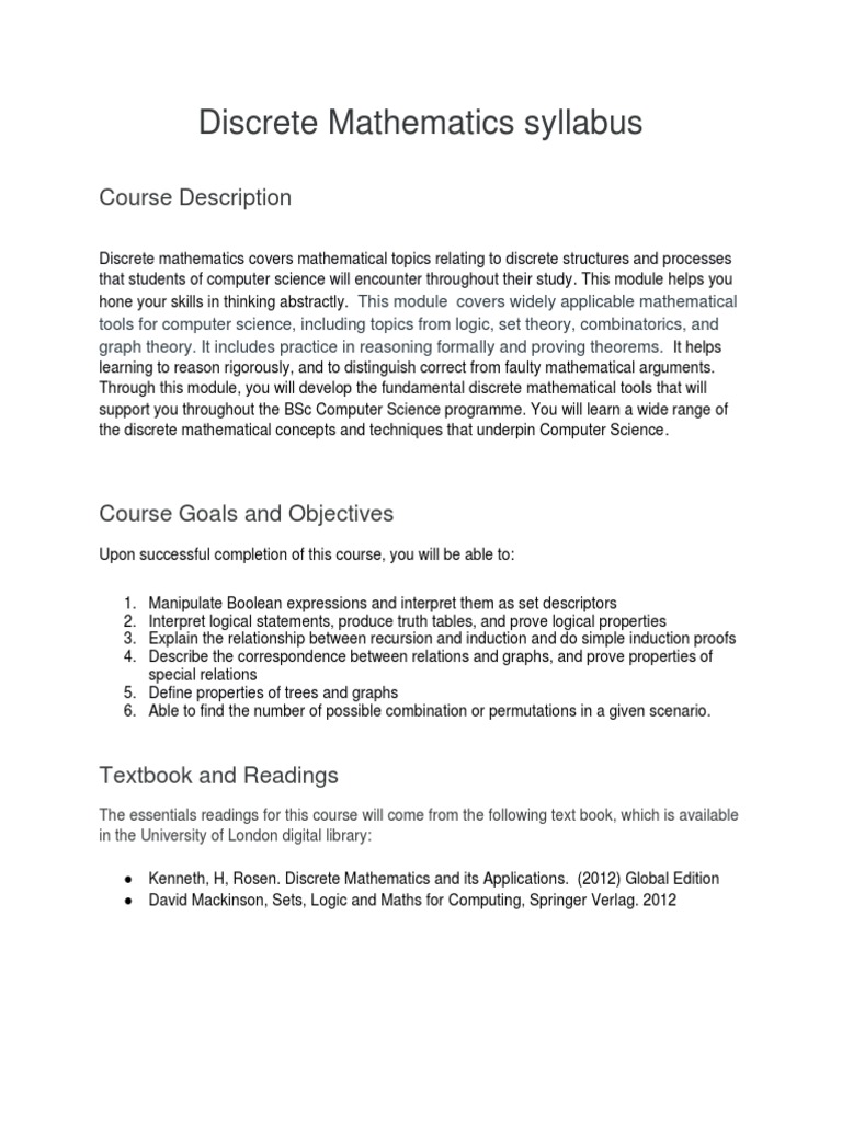 Discrete mathematics syllabus course description pdf function