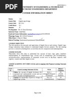 Course Information Sheet: Sir Syed University of Engineering & Technology Electronic Engineering Department