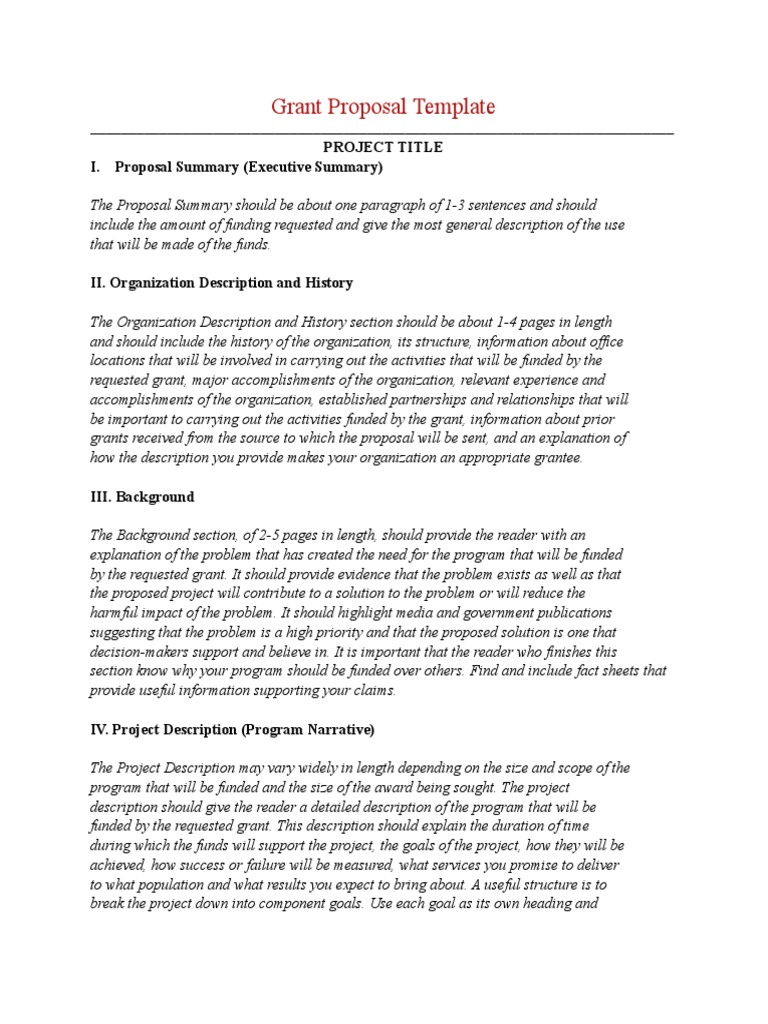 Grant Proposal Template: Project Title I. Proposal Summary 