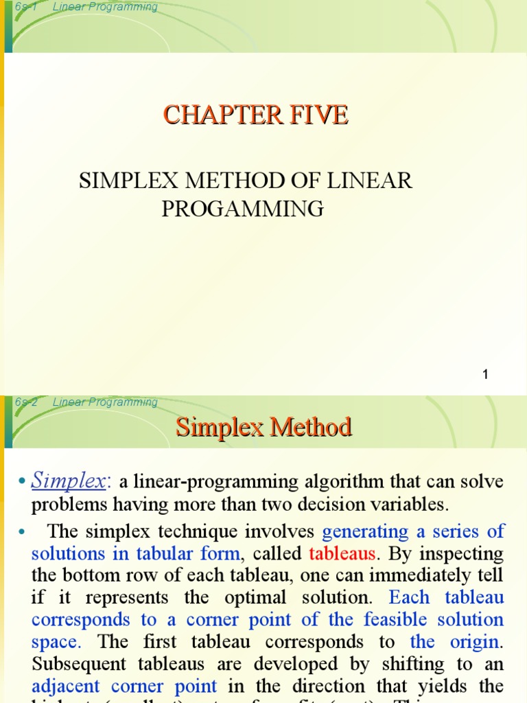 Chapter Five Simplex Method | PDF | Linear Programming | Mathematical ...
