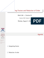 Integrating Factors and Reduction of Order: Math 240 - Calculus III