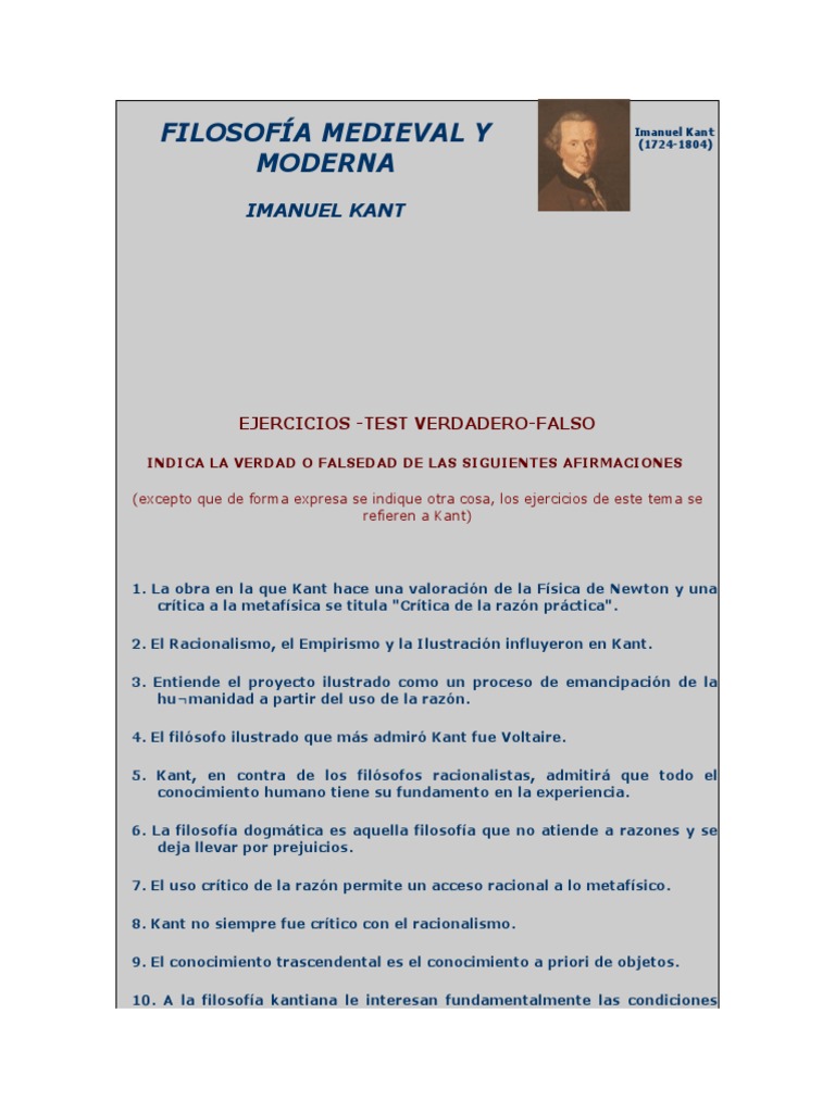 Test de Filosofía de Kant | PDF | A priori y a posteriori | Immanuel Kant