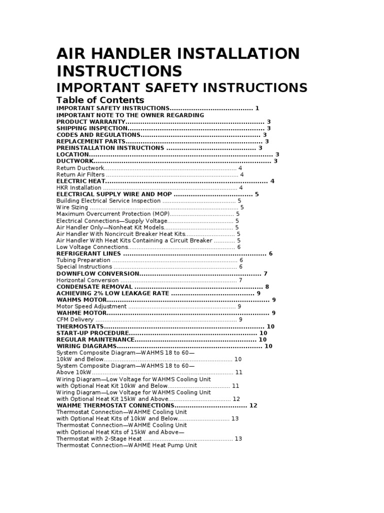 AIR HANDLER INSTALLATION INSTRUCTIONSbrosiura PDF Duct (Flow