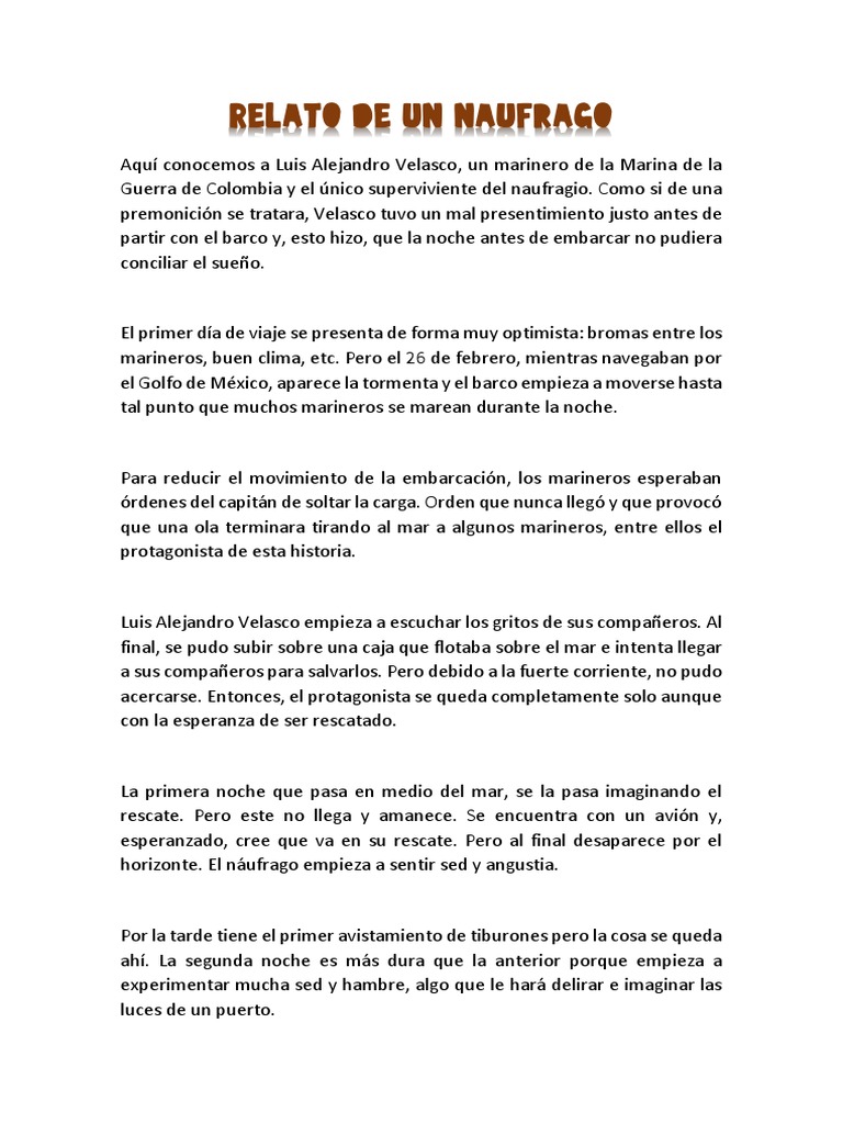 Relato de Un Naufrago RESUMEN 1 PDF
