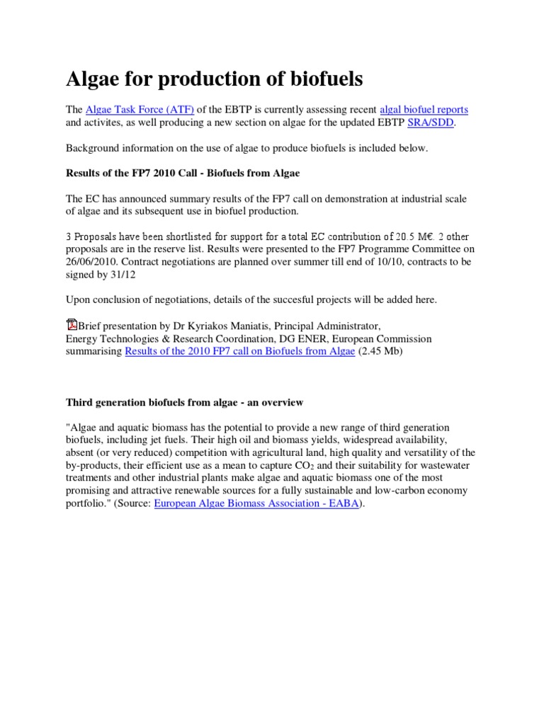 Algae For Production of Biofuels | PDF | Algae Fuel | Biofuel