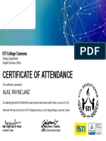 Certificate of Attendance: Alas, Rayne Lanz