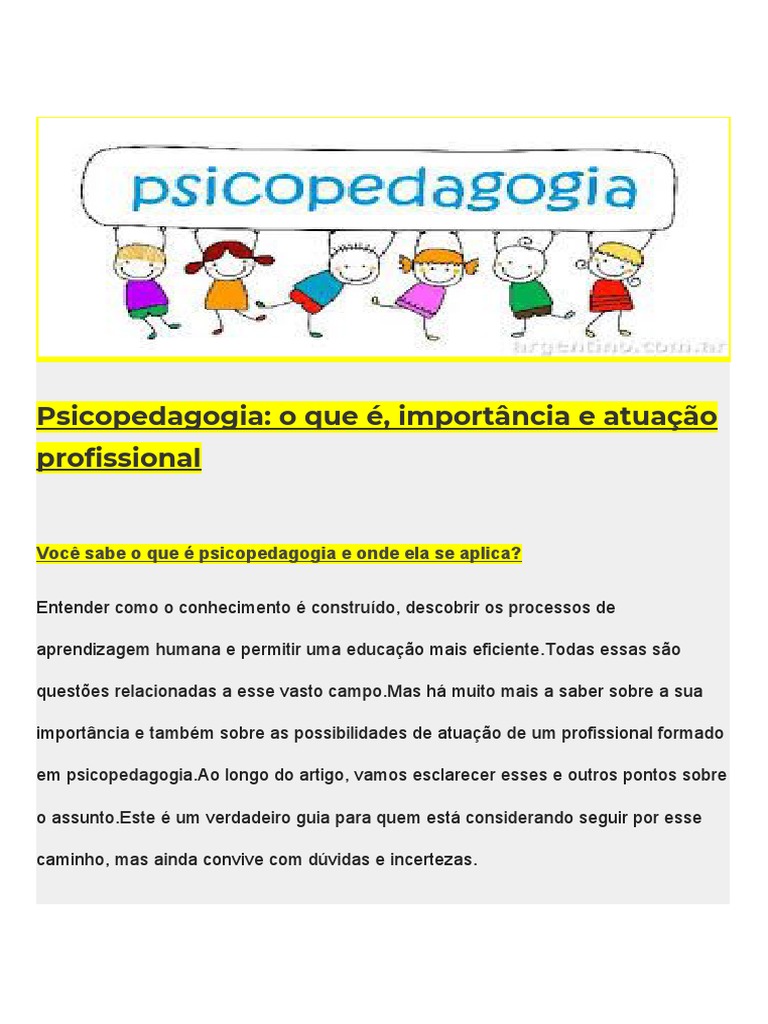 Psicopedagogia: Definição e Atuação | PDF | Aprendizado | Psicologia
