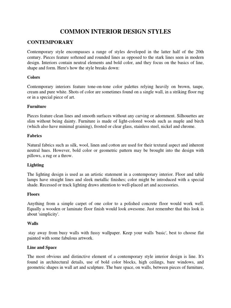 Key Interior Design Styles Explained | PDF | Decorative Arts ...
