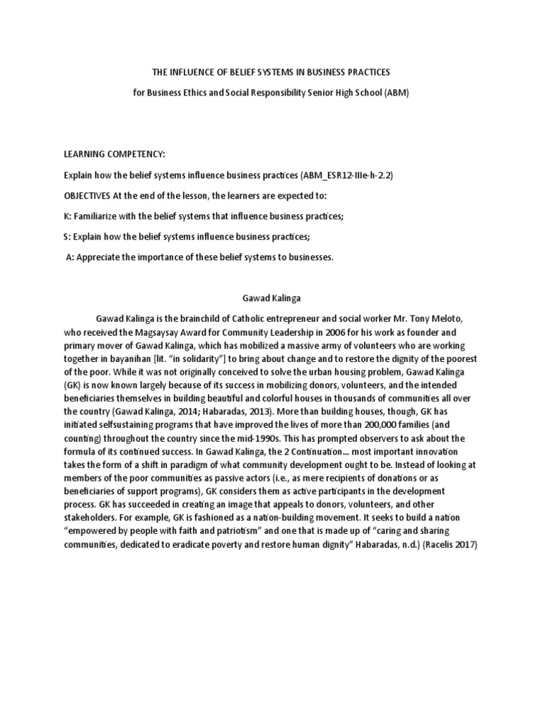 The Influence of Belief Systems in Business Practices | PDF | Noble ...