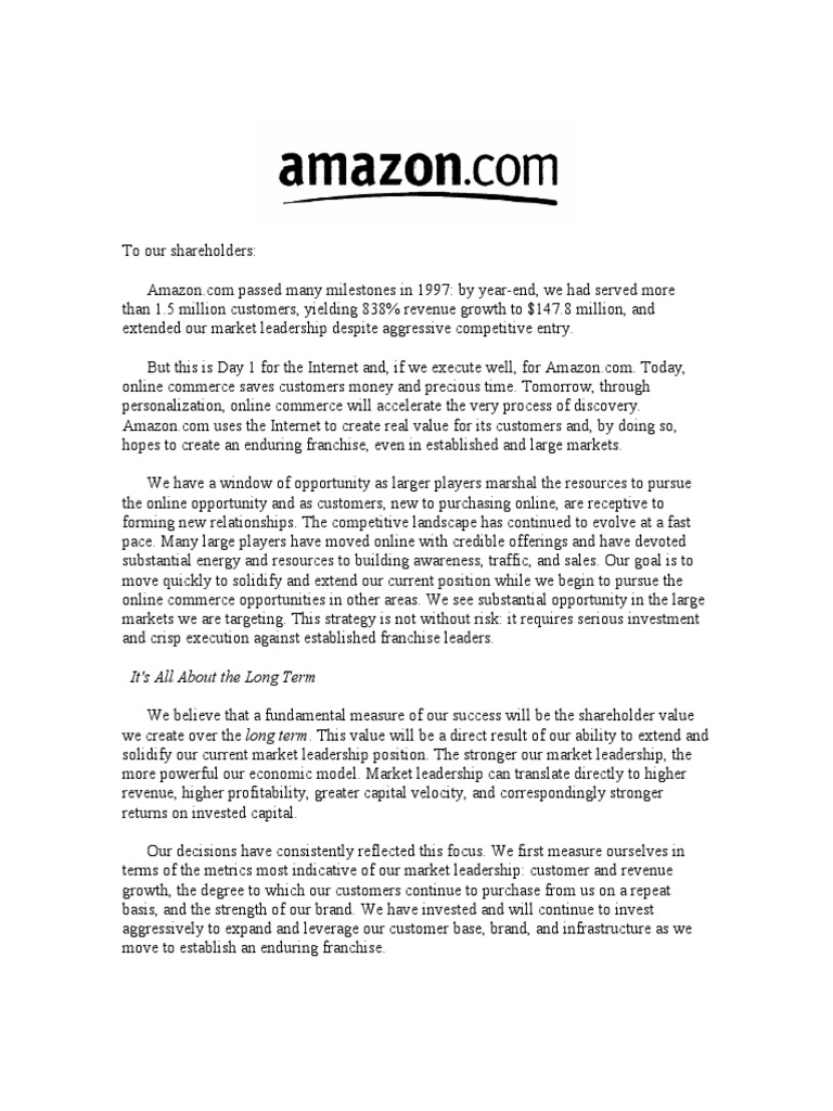 Amazon's 1997 Milestones and Strategy | PDF