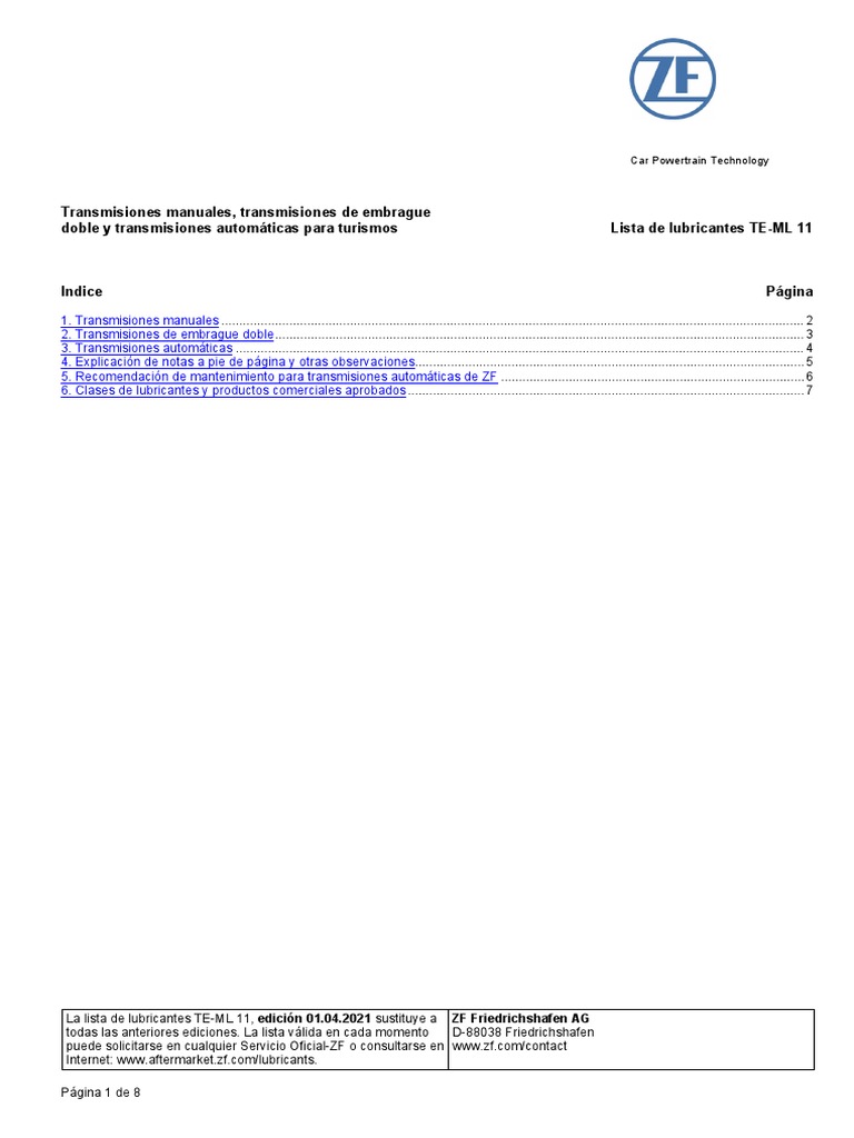 ZF Te ML 11 Es | PDF | Transmisión (Mecánica) | Lubricante