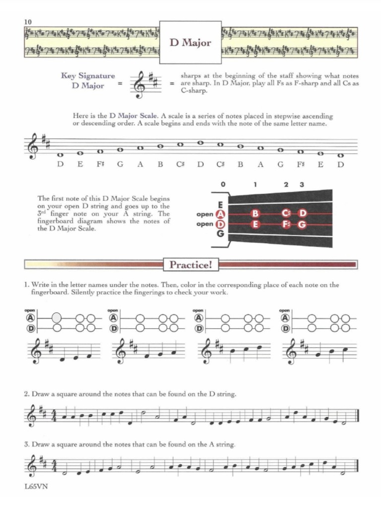 1 - D Major Scale Worksheet - Violin | PDF