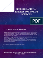 Bibliographical Entires For Online Sources