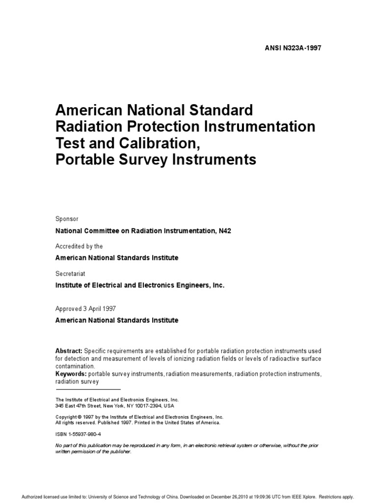 ANSI N323A1997 American National Standard Radiation Protection
