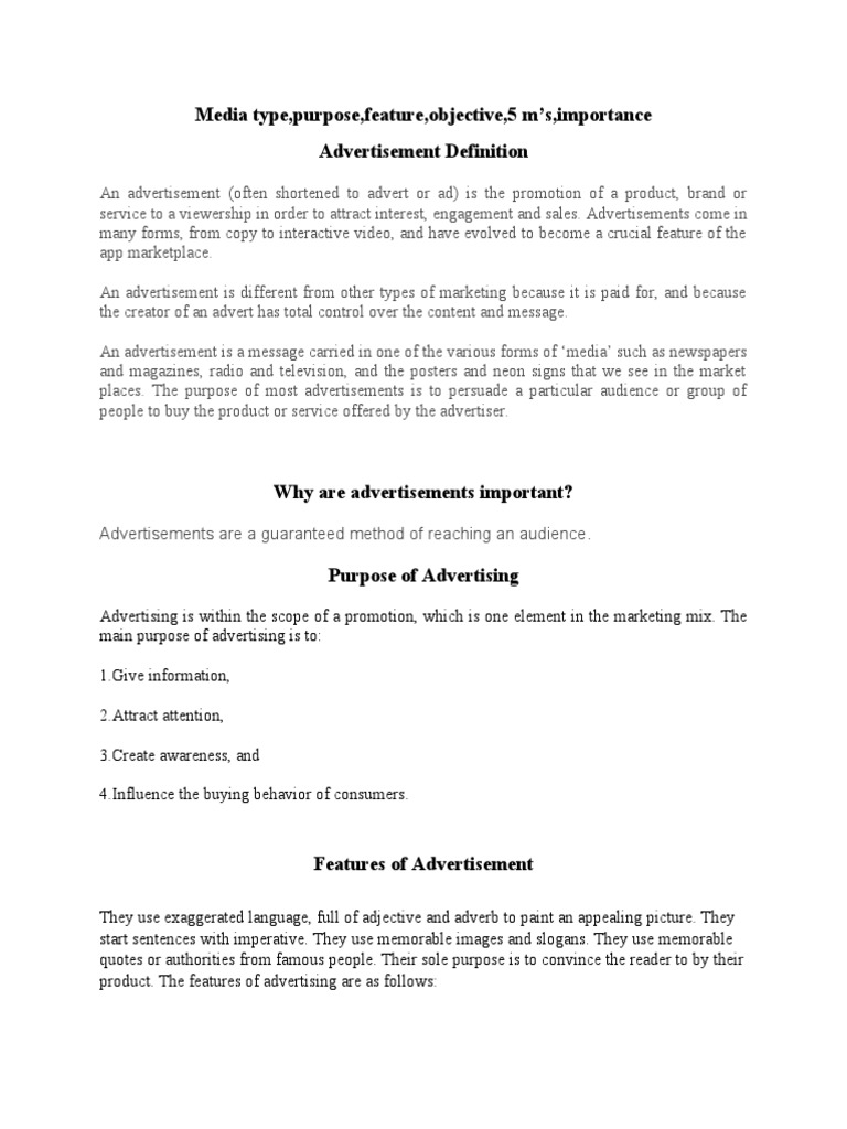 Understanding Advertising: Purpose & Features | PDF | Advertising | Brand