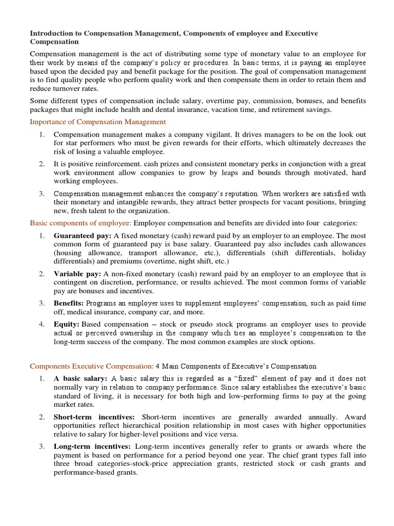 Overview of Compensation Management | PDF | Compensation And Benefits ...