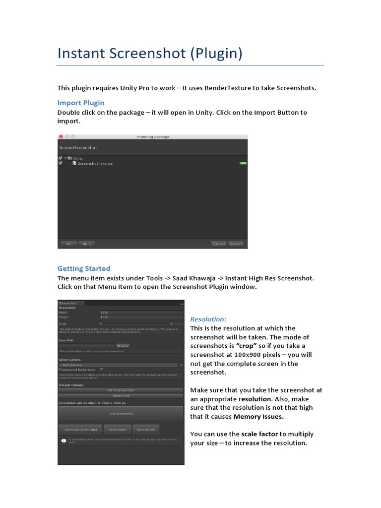 Unity Instant High Res Screenshot Plugin | PDF | Screenshot | Computer ...