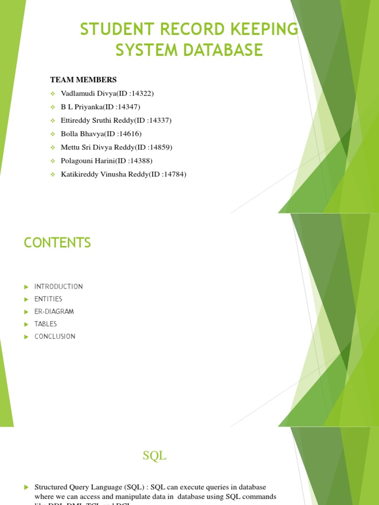 Student Record Keeping System Database Team Members PDF Sql