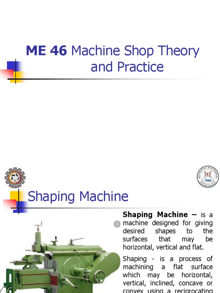5 Shaping Machine ME 46 Machine Shop Theory and Practice PDF Crafts Industrial Processes