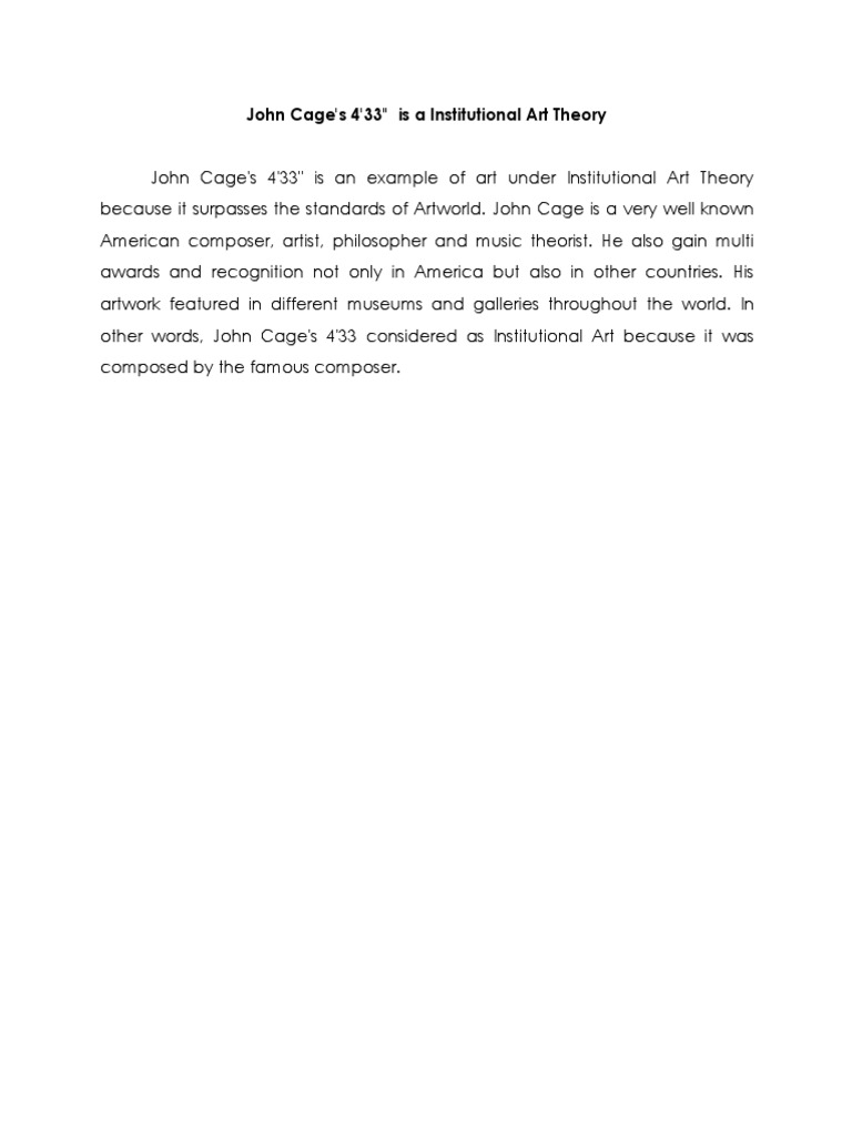 John Cage's 4 33 Is A Institutional Art Theory | PDF