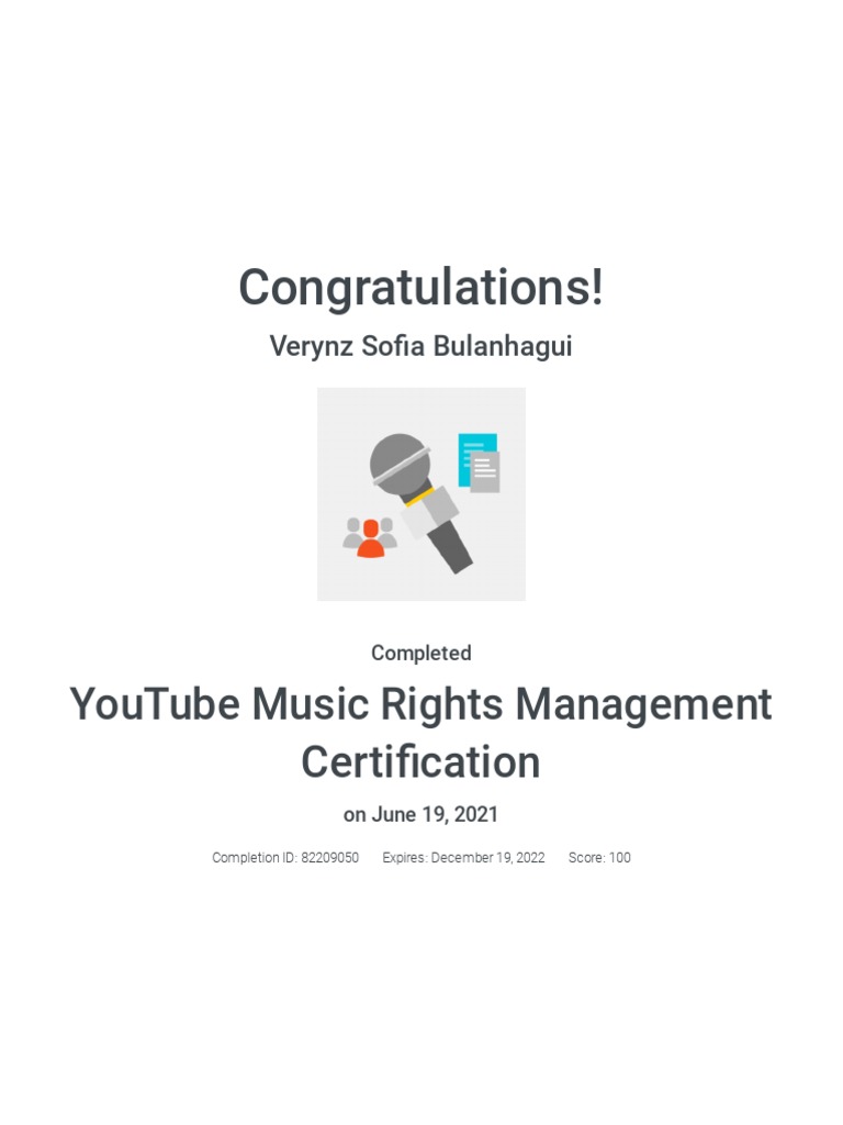 YouTube Music Rights Management Cert | PDF