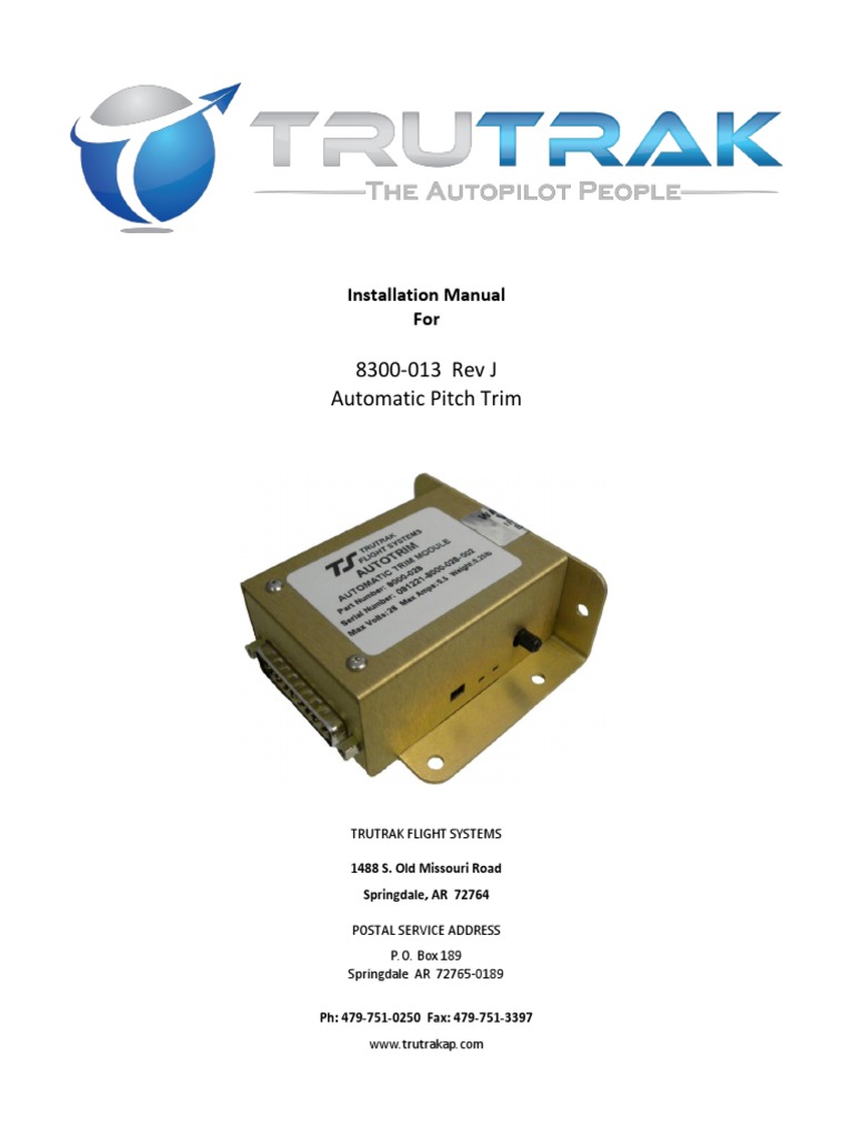 TRUTRAK Automatic Pitch Trim Installation Manual PDF Electric Motor