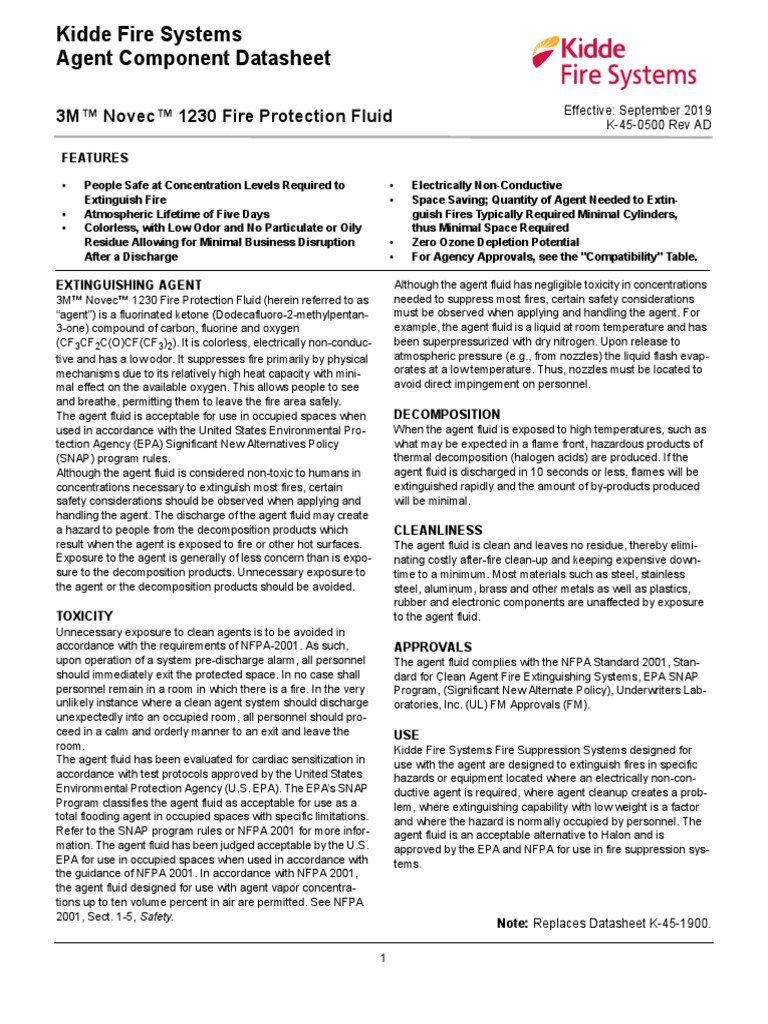 Kidde - Novec - 1230 - Fire - Protection - Fluid - K-45-0500 - AD | PDF ...