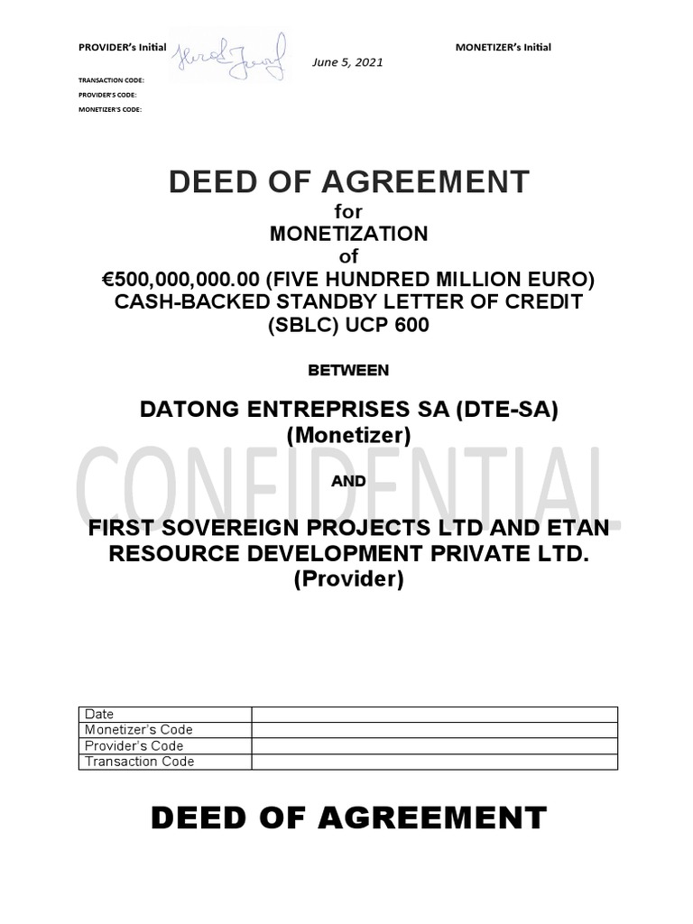 SBLC Monetization Agreement Overview | PDF | Letter Of Credit | Arbitration