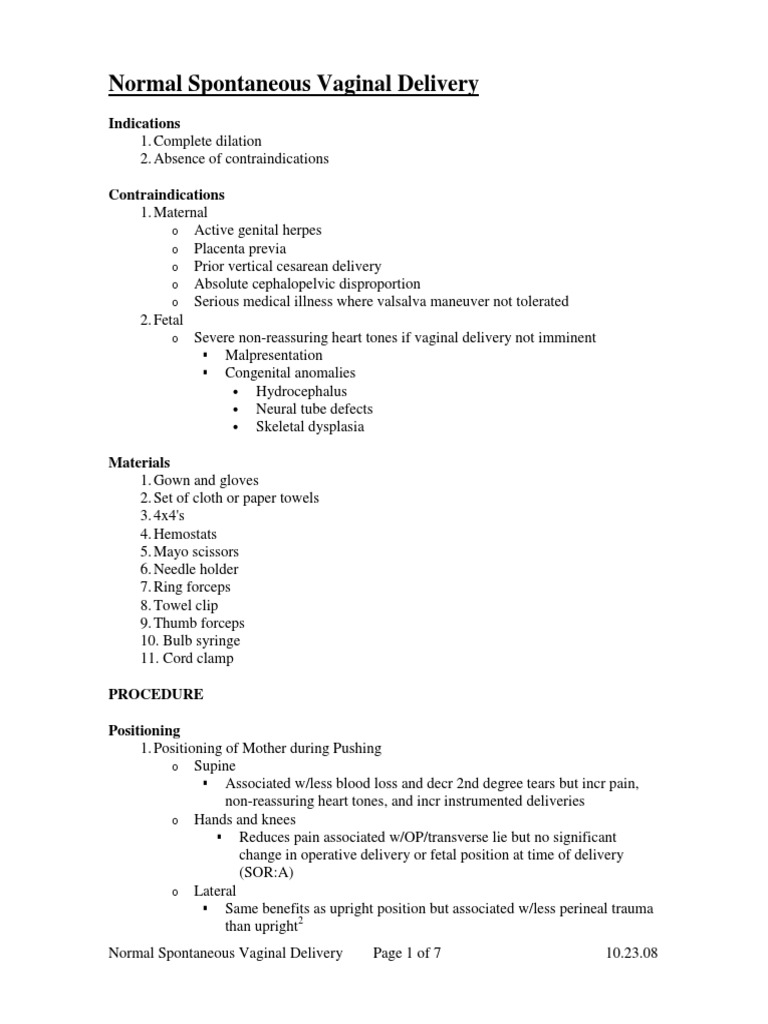 Guidelines for Normal Vaginal Delivery | PDF | Pelvis | Childbirth