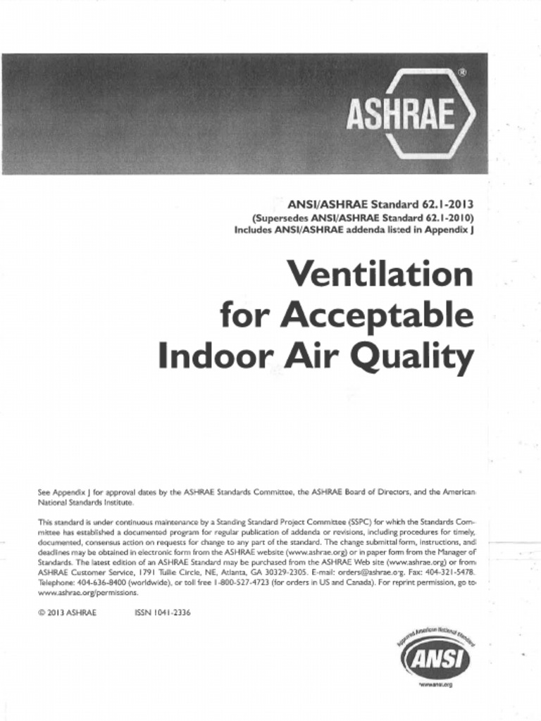 ASHRAE - 62.1-2013 (Ventilation For Acceptable Indoor Air Quality) | PDF