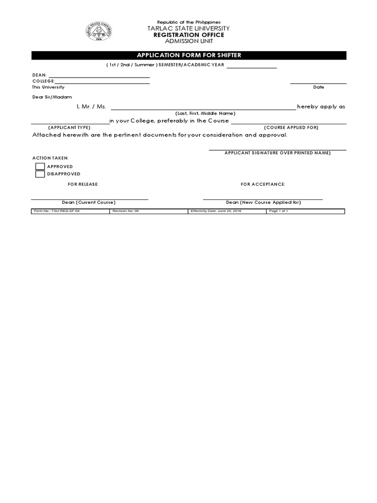 Application Form For Shifter Registration Office PDF