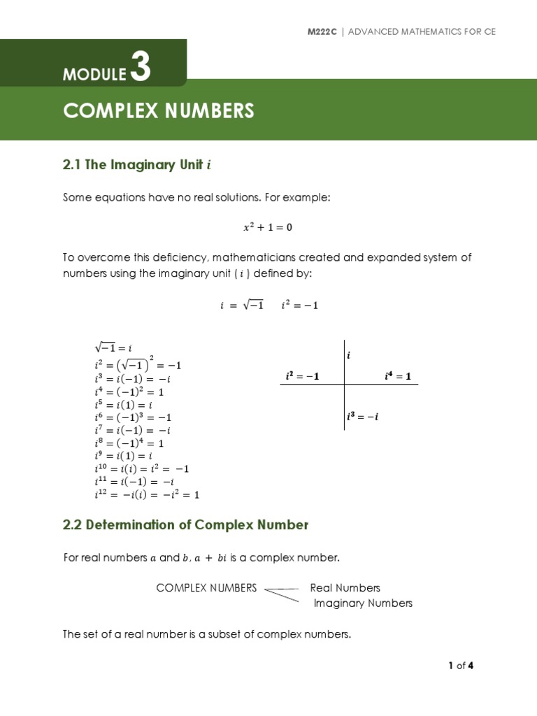 MODULE 3 - Complex Numbers | PDF | Complex Number | Numbers