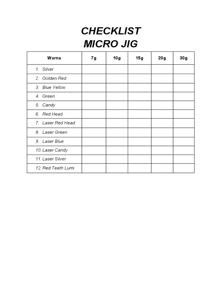 Micro Jig Color and Weight Checklist | PDF