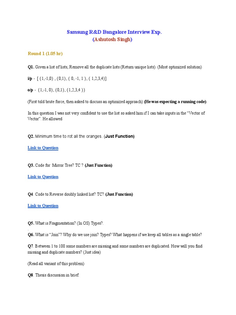 Samsung R&D Bangalore Interview Insights | PDF | Computational Science ...