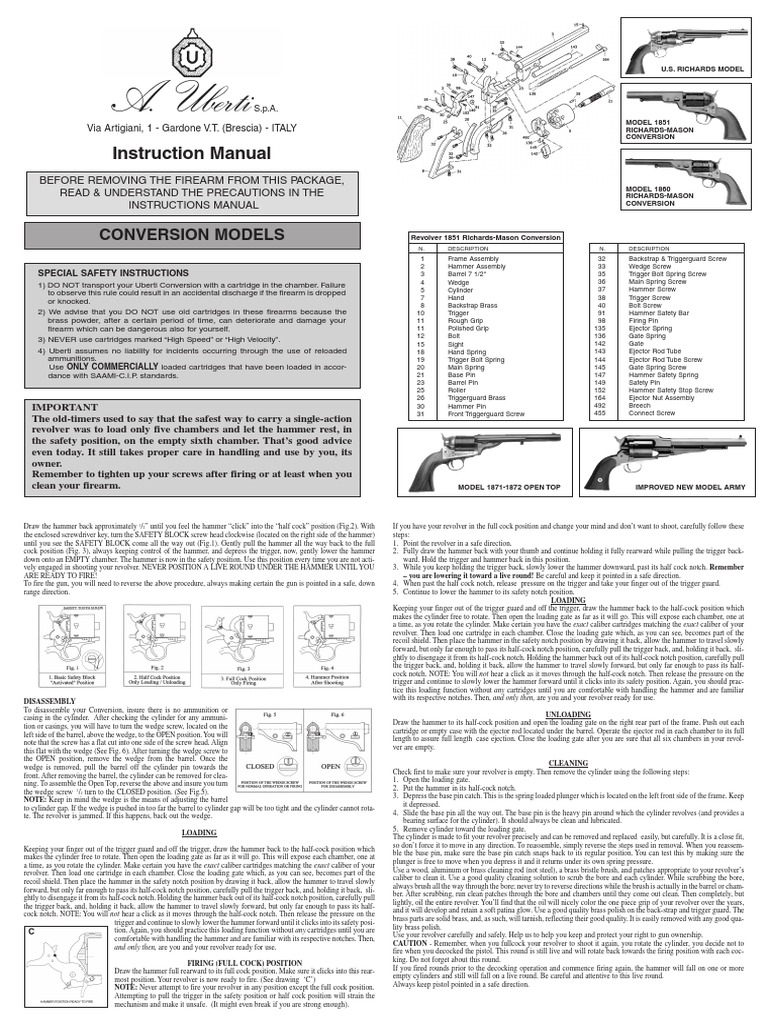 A. Uberti: Instruction Manual | PDF | Revolver | Trigger (Firearms)