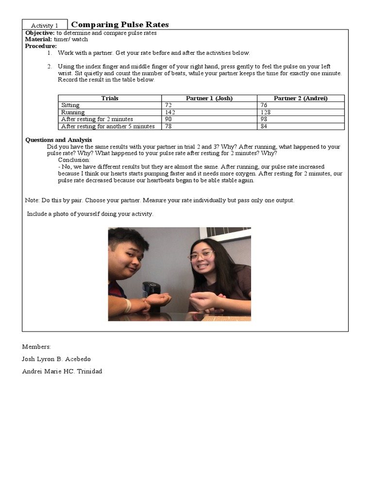 Comparing Pulse Rates Activity | PDF