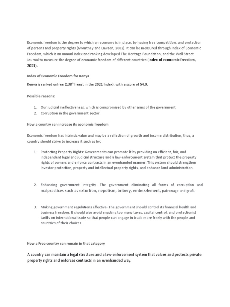 Kenya's Economic Freedom Ranking 2021 | PDF