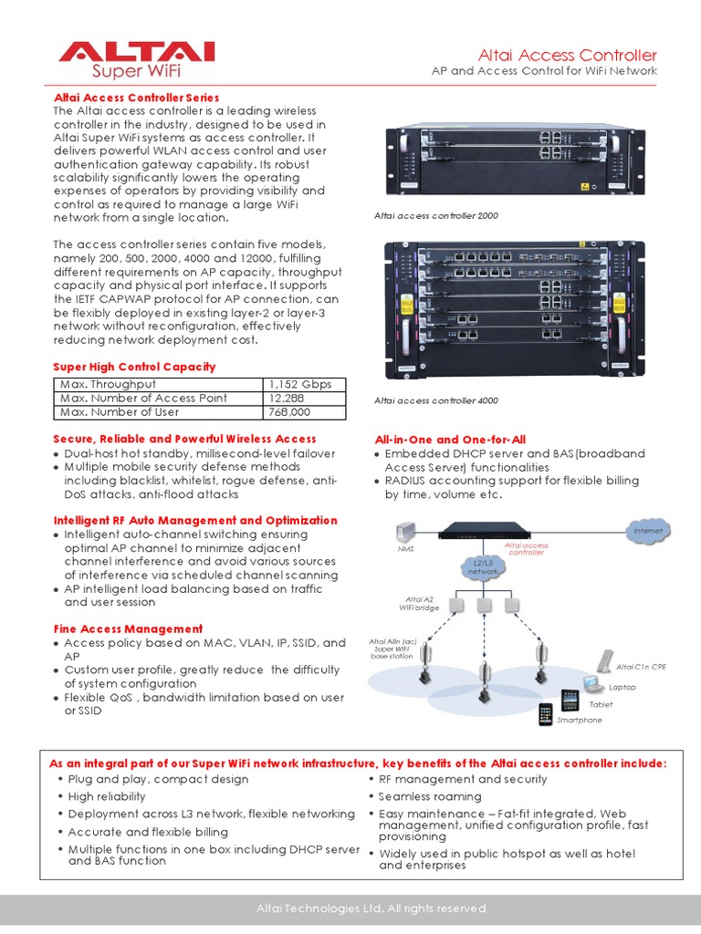 Altai Access Controller Catalog Eng 170427 | PDF | Wi Fi | Computer Network